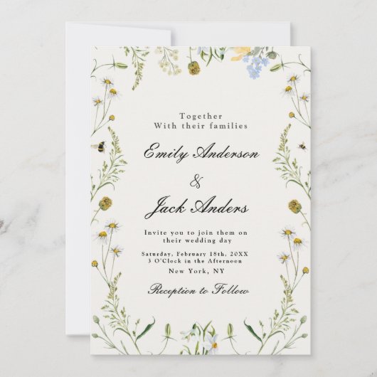 春ワイルドフラワーシンプルエレガントな結婚式 招待状 (正面)