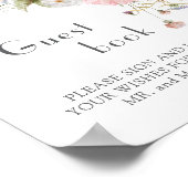 春ワイルドフラワーズピンク結婚ホワイトのゲストブック ポスター (角)