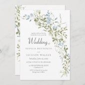春ワイルドフラワーズブルー結婚グリーン 招待状 (正面/裏面)