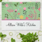 春ワイルドフラワーズ花模様オンパーソナライズされたセージ キッチンタオル (折り畳み)
