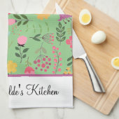 春ワイルドフラワーズ花模様オンパーソナライズされたセージ キッチンタオル (四つ折り)