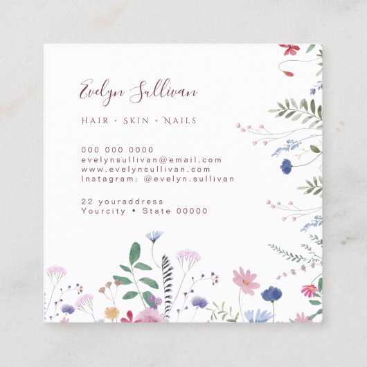 春ワイルドフラワーズ金ゴールドサークル名刺 スクエア名刺 (裏面)