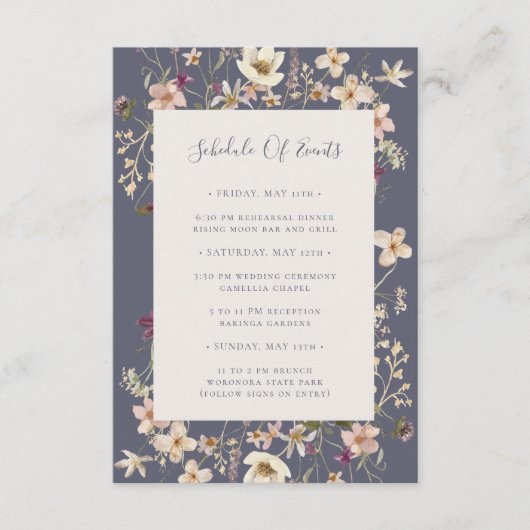 春ワイルドフラワーダスティパープルイベントのスケジュール エンクロージャーカード (正面)