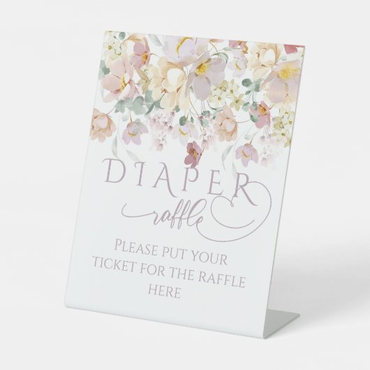 春ワイルドフラワーパープルガール赤ちゃんシャワーおむつ 台座サイン (正面)