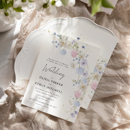 春ワイルドフラワーパープルピンク結婚ズ 招待状