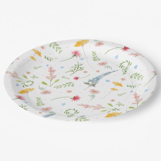 春ワイルドフラワーピンクガーデンフローラ水彩 ペーパープレート (アングル)