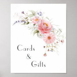 春ワイルドフラワーピンク白いウェディングカード&ギフト ポスター