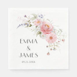春ワイルドフラワーピンク結婚ホワイトのナプキン スタンダードランチョンナプキン
