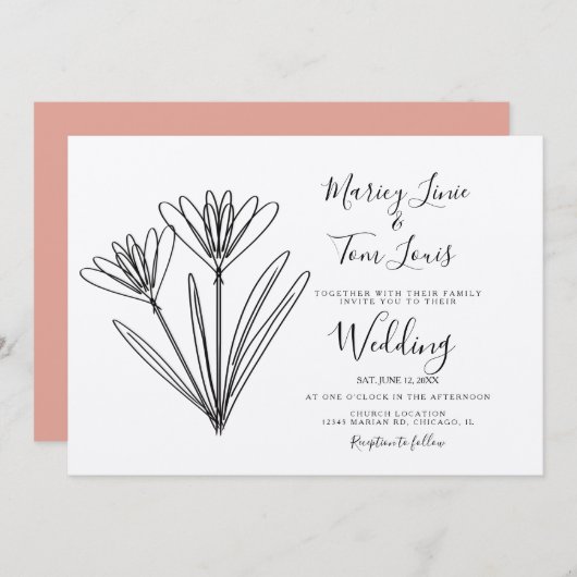 春ワイルドフラワーフローラ手描き紙クラフト 招待状 (正面/裏面)