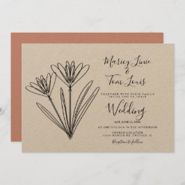 春ワイルドフラワーフローラ手描き紙クラフト 招待状