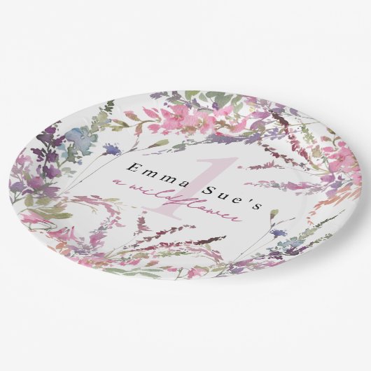 春ワイルドフラワーフローラ誕生日紙プレート ペーパープレート (アングル)