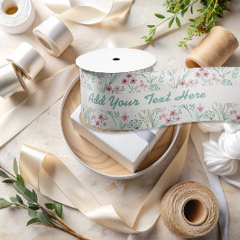 春ワイルドフラワープリント赤面&ソフトグリーンアート サテンリボン