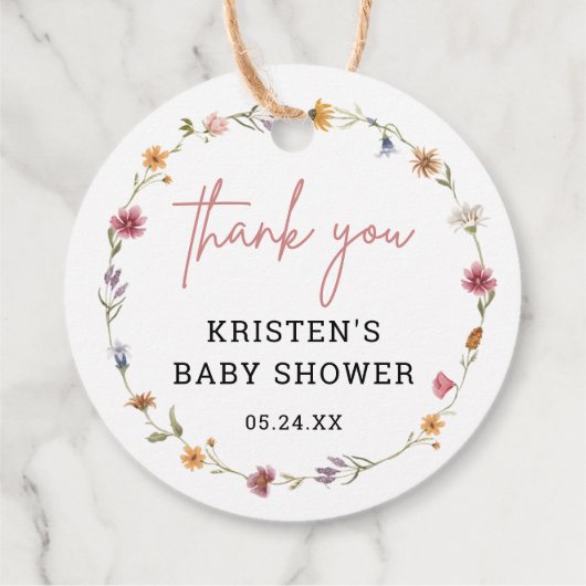 春ワイルドフラワーベイビーシャワーありがとうメッセージカード フェイバータグ (裏面)