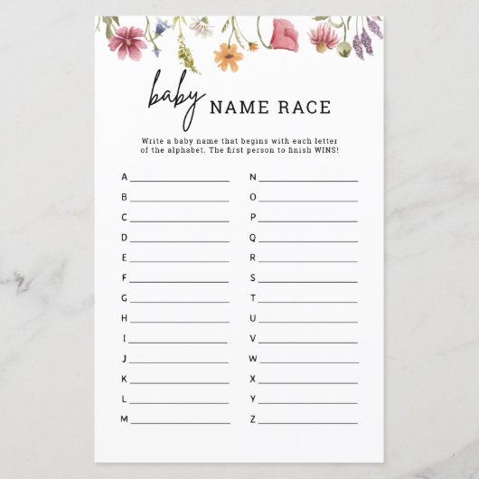 春ワイルドフラワーベイビーシャワーベビー名レースゲーム (正面)