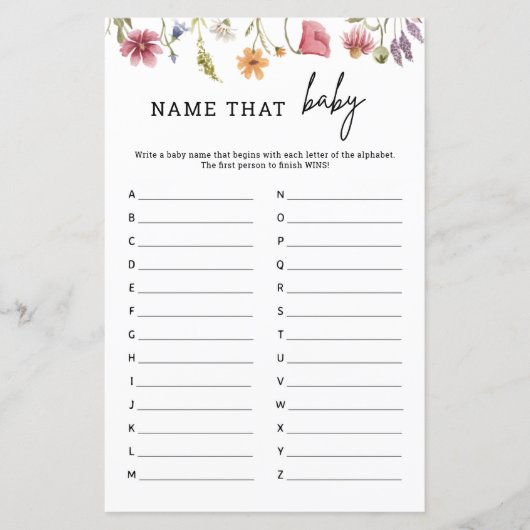 春ワイルドフラワーベイビーシャワー名そのベビーゲーム (正面)