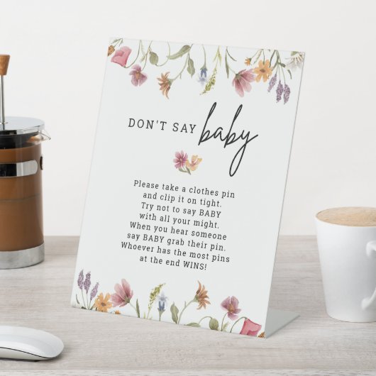 春ワイルドフラワーベイビーシャワー言わないベビーゲーム 台座サイン (インサイチュ)