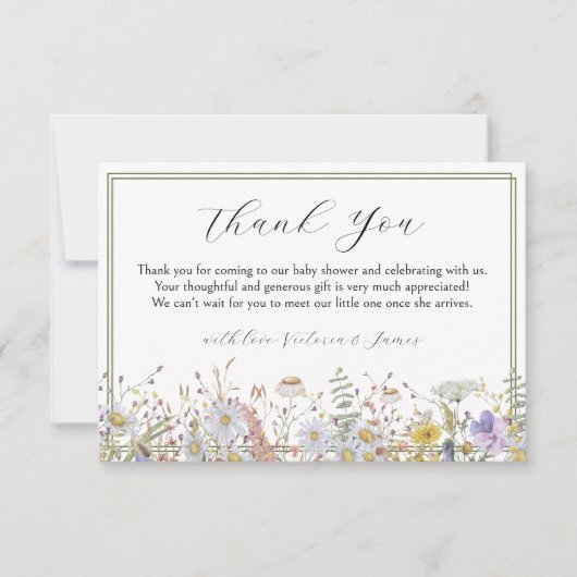 春ワイルドフラワーベビーシャワーサンキューカード サンキューカード (正面)