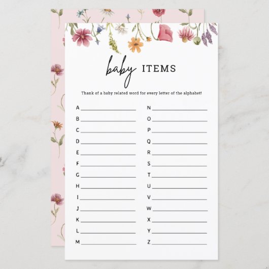 春ワイルドフラワーベビーシャワーベビーアルファベットゲーム (正面/裏面)