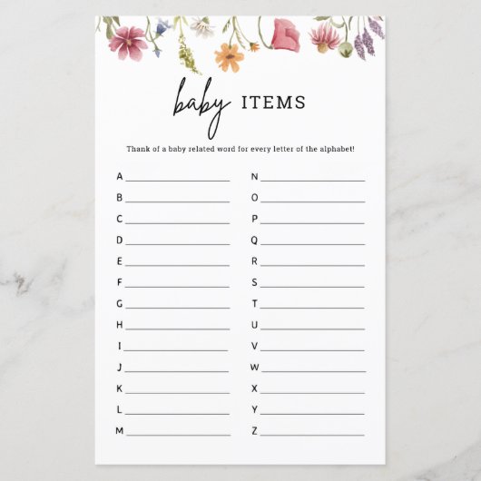 春ワイルドフラワーベビーシャワーベビーアルファベットゲーム (正面)