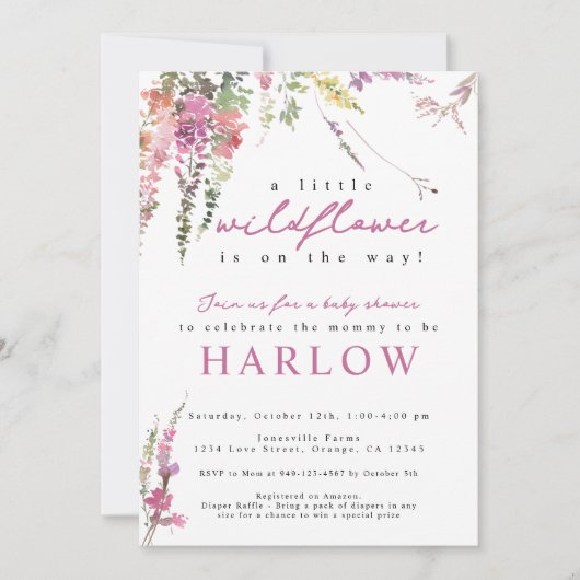 春ワイルドフラワーベビーシャワー招待状 案内状 (正面)
