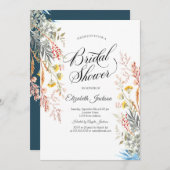 春ワイルドフラワーメドウ乾燥ブライダルシャワー 招待状 (正面/裏面)