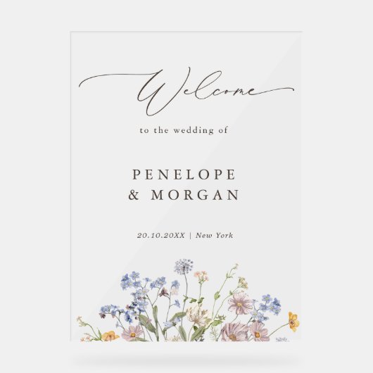 春ワイルドフラワーメドウ庭園の結婚式へようこそ アクリルサイン (正面)