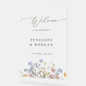 春ワイルドフラワーメドウ庭園の結婚式へようこそ アクリルサイン (傾斜)