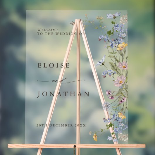 春ワイルドフラワーメドウ庭園の結婚式へようこそ アクリルサイン (ニュートラル)
