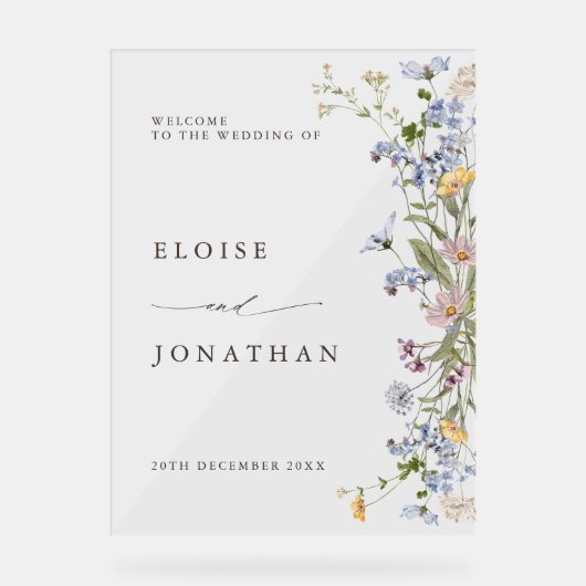 春ワイルドフラワーメドウ庭園の結婚式へようこそ アクリルサイン (正面)
