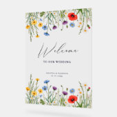 春ワイルドフラワーメドウ結婚の歓迎 アクリルサイン (傾斜)