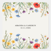 春ワイルドフラワーメドウ結婚ズ スクエアシール (正面)