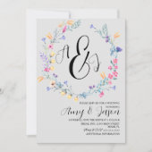 春ワイルドフラワーリースパステルパープルグレイ 招待状 (正面)