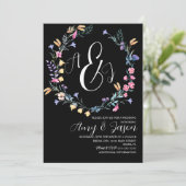 春ワイルドフラワーリースパープルブラック結婚ズ 招待状 (スタンド正面)