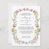 春ワイルドフラワーリースモダンフローラタイポグラフィ 招待状 (正面)