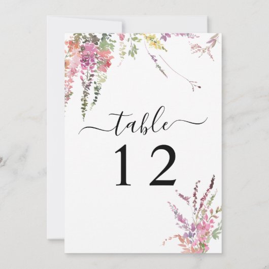 春ワイルドフラワー結婚フローラのテーブル番号カード 招待状 (裏面)