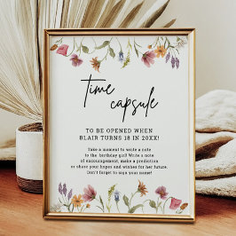 春ワイルドフラワー誕生日タイムカプセル標識 ポスター