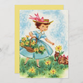 春ヴィンテージガールと子犬の摘み花 シーズンカード (正面/裏面)