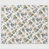 春ヴィンテージ水の色イースターバニーエッグフローラ ラッピングペーパー (フラット)