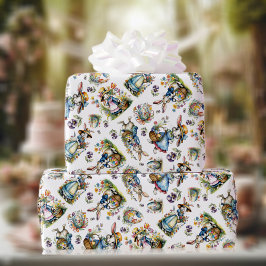 春ヴィンテージ水の色イースターバニーエッグフローラ ラッピングペーパー