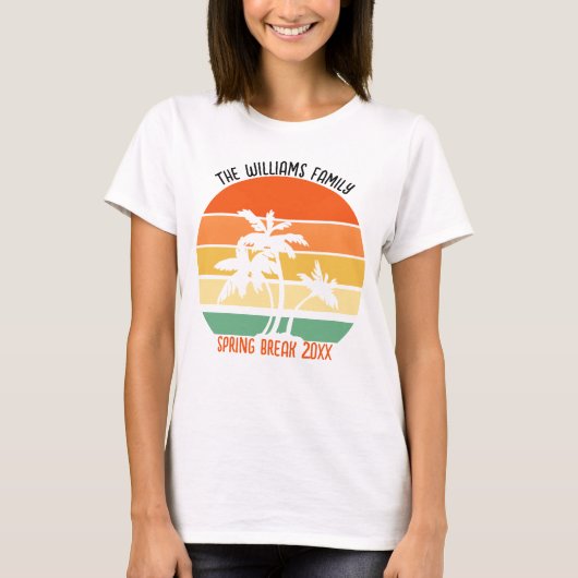 春休みの旅 ビーチの夕日 カスタム ファミリー Tシャツ (正面)