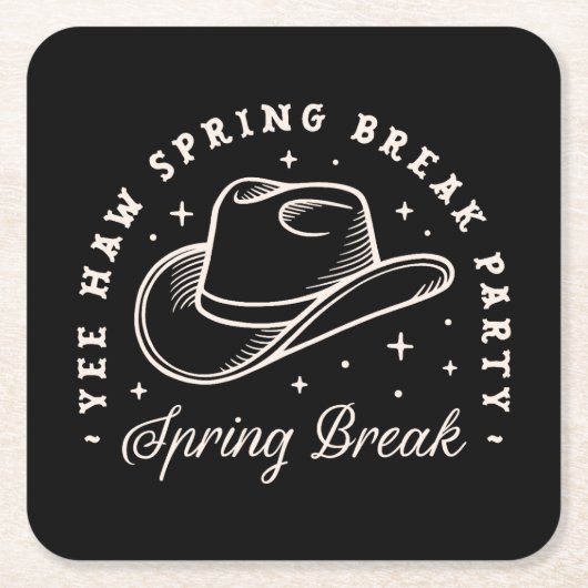 春休みパーティーディスコ女性のカーボーイ西ブラック スクエアペーパーコースター (正面)