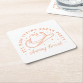 春休みパーティー女性のカーボーイテーマ桃の色 スクエアペーパーコースター (アングル)