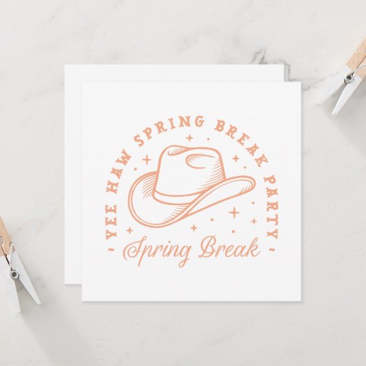 春休みパーティー女性のカーボーイテーマ桃の色 招待状 (正面/裏面インサイチュ)