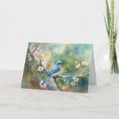 春分の日のご挨拶 花と青い鳥 カード (正面)