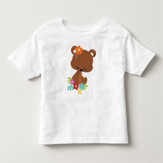 春動物，かわいいクマ，小さなクマ，花 トドラーTシャツ (正面)