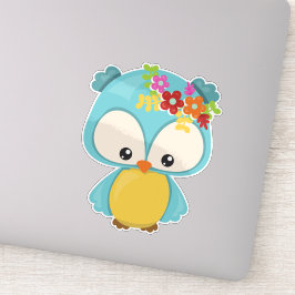 春動物，かわいいフクロウ，小さなフクロウ，花 シール