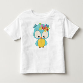 春動物，かわいいフクロウ，小さなフクロウ，花 トドラーTシャツ