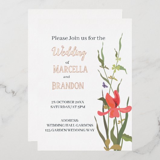 春咲きチューリップ結婚フローラ 箔招待状 (正面/裏面)