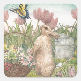 春図解入りの、写真付きのバニーインガーデン スクエアシール