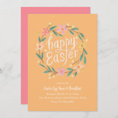 春図解入りの、写真付きのリースイースターエッグ狩りピーチ 招待状 (正面/裏面)